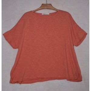 Free People Beach Womens Large Yam Orange Oversized Knit Top Short Sleeve Boxy